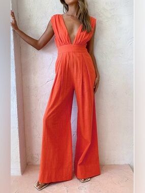 NEW By Nicola Fiesta Jumpsuit in Cherry Sleeveless with Deep V-Neck & back tie